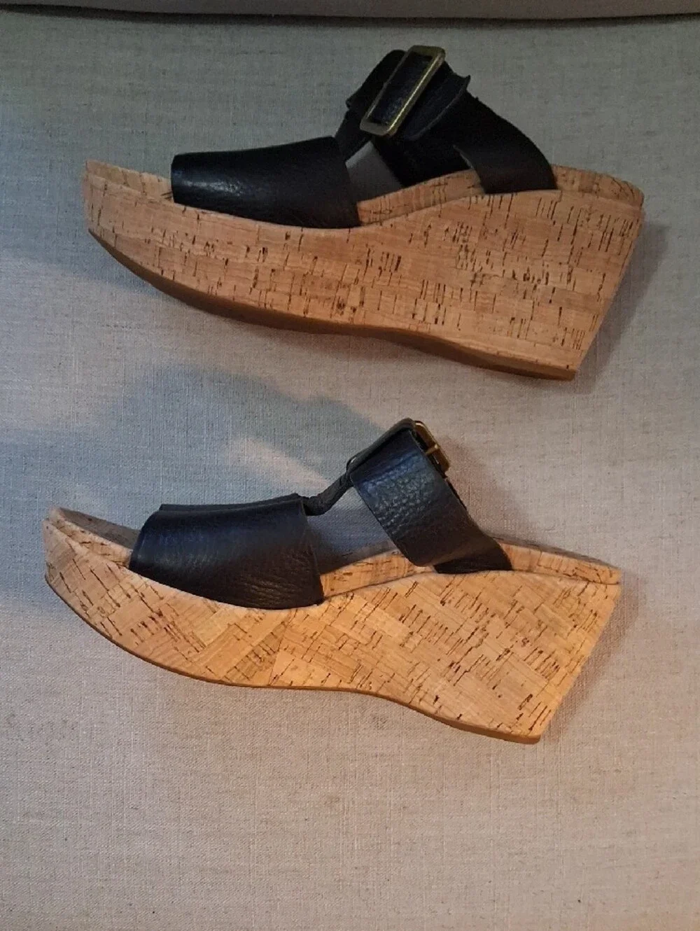 Kork-Ease Kids Black Cork Slide Sandals with Buckle Accent